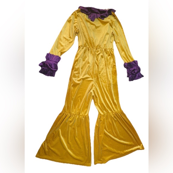 Oyrosy Designer Fashion Party Purple Ruffle Flared Gold Velvet Jumpsuit Sz Small - Picture 9 of 9